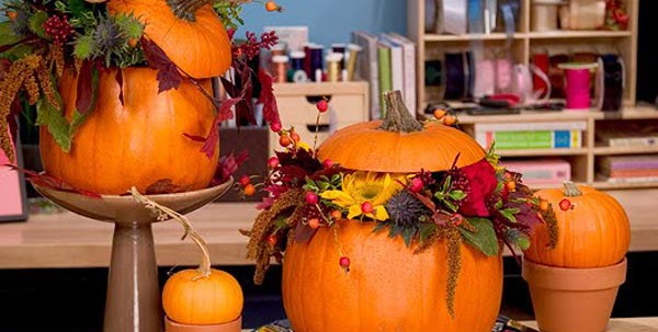 Halloween Pumpkin Flower Arrangement